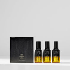 One for you, two for me... it's the gift that keeps on giving. Our limited-edition Gold Lust Nourishing Hair Oil Travel Set—available exclusively on Oribe.com—features three travel-sizes of our bestselling hair oil to gift your friends or stock up for your travels ahead. This luxuriously light oil absorbs instantly to restore hair to its prime. Infused with a rich blend of jasmine, edelweiss flower, lychee, sandalwood, cassis, bergamot and argan extracts, each protective drop penetrates the hair to deeply condition, strengthen and smooth—imparting intense nourishment and incredible shine. Works wonders on dry, damaged and color-treated hair… Liquid gold. (Value $117) Penetrates the hair shaft to restore, strengthen and condition damaged locks Provides heat protection and reduces dry time L Skincare Organiser, Oribe Hair, Oribe Hair Products, Edelweiss Flower, Jasmine Oil, Scalp Oil, Soften Hair, Hair Shop, Liquid Gold