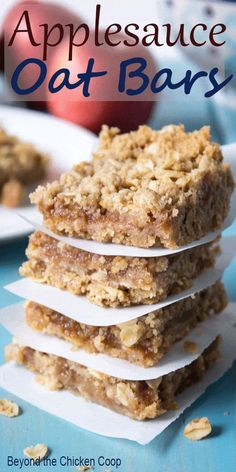 applesauce oat bars stacked on top of each other with text overlay