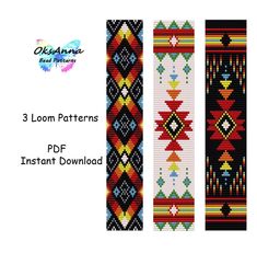 three different patterns for a bracelet with the text, 3 loom patterns instant download