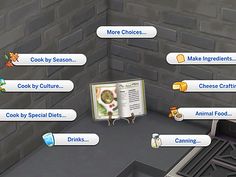 the menu for cooking simulators is displayed in this screenshote image, with instructions on how to cook