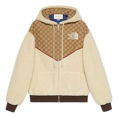 The North Face x GUCCI GG Canvas Shearling Jacket 'Beige' 644582-XJC3T-2102 North Face X Gucci, Gucci Hoodie, Panel Jacket, Shearling Jacket Women, Western Outfits Men, Designer Sweatshirts, Shearling Jacket, Hoodie Jacket, Designing Women