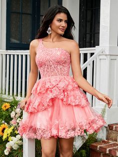 Organza Dress For Debutante Ball In Spring, Pink Homecoming Dress With Illusion Neckline, A-line Tulle Homecoming Dress, Summer Lace Dress For Debutante Ball, Spring Sheer Bodice Dress For Debutante Ball, Tulle Lace Dress For Bridesmaid In Spring, Spring Tulle Lace Dress For Prom, Spring Homecoming Dress With Lace Trim, Mini Homecoming Dress