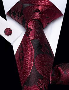 Black Wine Red Flower Mens Necktie Floral Brooch Tie Bar Set Luxury Red Ties For Men, Elegant Red Cufflinks For Formal Occasions, Elegant Silk Mark Certified Suit And Tie Accessories, Weaving Craft, Packing Gift, Dance Parties, Necktie Set, Gents Fashion, Floral Brooch