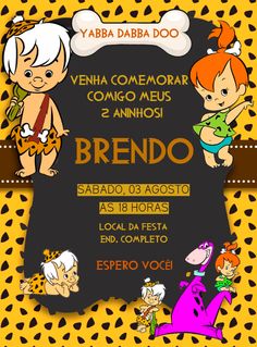 an advertisement for the children's birthday party with cartoon characters on yellow and black background