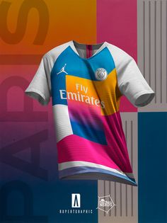 the shirt is designed to look like a soccer jersey with different colors and designs on it