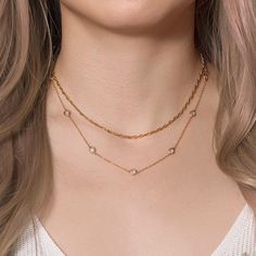 Chain Crystal Choker Layered Necklace Set, Delicate Gold Jewelry – AMY O Jewelry Italian Gold Chain, Delicate Gold Jewelry, Two Necklaces, Diamond Pendants Designs, Gold Chain Choker, Double Layer Necklace, Layered Choker Necklace, Gold Chain Design, Layered Chokers