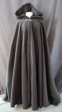 Weather Resistant Soft Grey Fleece Hooded Cloak Old Fashion Dresses, Medieval Clothing, Medieval Dress, Corsets