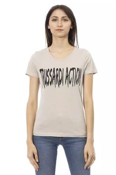 Trussardi Action Beige Cotton Women Women's Top Beige T Shirts, Beige Shorts, Round Neck Tees, Pierre Cardin, Casual Elegance, Dolce & Gabbana, Primavera Estate, Shirts & Tops, V Neck Tee