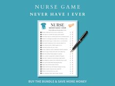 a nurse's checklist with the text, nurse game never have i ever