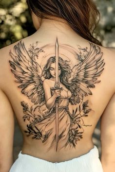 Angel Tattoo Designs For Women, Enchanted Tattoo, Elf Tattoo, Beautiful Angel Tattoos, Ab Tattoo, Angel Tattoo Designs, Religious Tattoos, Tattoo Feminina, Back Tattoo Women