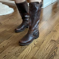 1” Heel Authentic Leather Size 10 Tall Brown Leather Boots, Fit Board, Brown Knee High Boots, Tall Brown Boots, Frye Boots, Fit Board Workouts, Swag Shoes, Christmas 2024, Frye Shoes