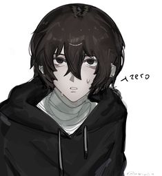 an anime character with black hair wearing a hoodie