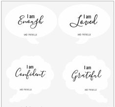 four different types of speech bubbles with the words i am enough and i am confident