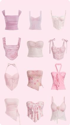 many different types of bras are shown in this pink and white photo with the same color