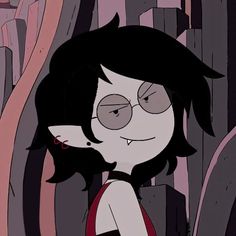 a cartoon character with glasses and a red dress