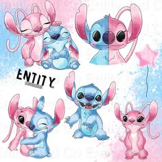 some cute little cartoon animals on a pink blue and white background with the word envy