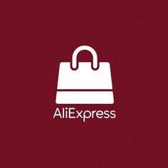 the logo for aliexpress is shown in white on a red background with an image of a shopping bag