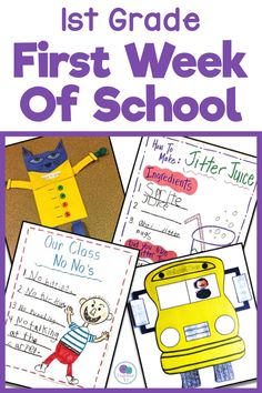 the first week of school with pictures of different things to do on it, including books and