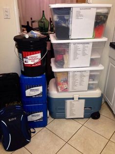 My home earthquake preparedness supplies. I store it outside in a shady area. Emergency Planning, Emergency Evacuation, Survival Kits