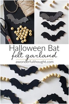 halloween bat felt garland with beads and sprinkles on it, including bats