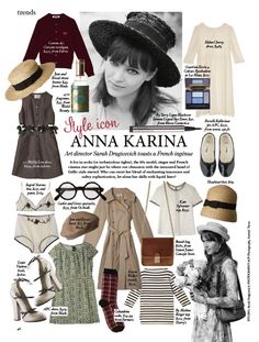 an article in the magazine with pictures of women's clothing and hats on it