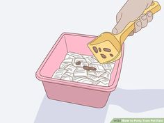 a person scooping coffee beans into a pink container