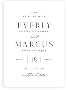 an elegant save - the - date card is shown in black and white