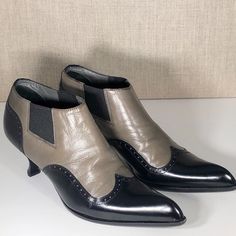 Miu Miu Spectator Bootie Sz 36. Soft Leather Upper With Some Creasing On Both Boots. Contrasting Black Leather Looks New. Leather Soles Show Normal Wear. Heels Are In Great Shape With Minimal Scratches. Sister Company To Prada. Heels Are Approximately 2.5”. Color Is Black & Taupe. Black Pointed Toe Chelsea Boots With Leather Sole, Black Chelsea Boots With Pointed Leather Sole, Black Pointed Toe Chelsea Boots For Party, Fitted Black Chelsea Boots With Pointed Toe, Black Closed Toe Chelsea Boots For Formal Occasions, Black Chelsea Boots For Fall Parties, Black Pointed Toe Heeled Boots For Office, Black Fitted Chelsea Boots With Round Toe, Workwear Chelsea Boots With Rubber Heel Cap