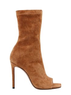 Suede ankle boots- Lateral Closure With Zip- Squared Toe- Stiletto Heel- Made In Italy- Suede- External : Suede Open Toe Ankle Boots, High Heel Rain Boots, Texas Women, Rodeo Fashion, Paris Texas, Italian Shoes, Croc Leather, Shoe Boot Sandals, Brown Ankle Boots