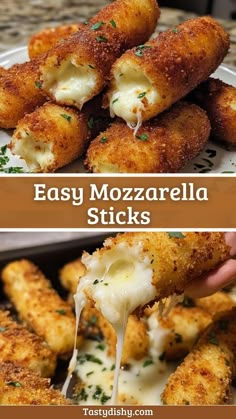 easy mozzarella sticks with melted cheese and parmesan sauce are the perfect appetizer