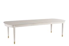 a white table with two gold legs