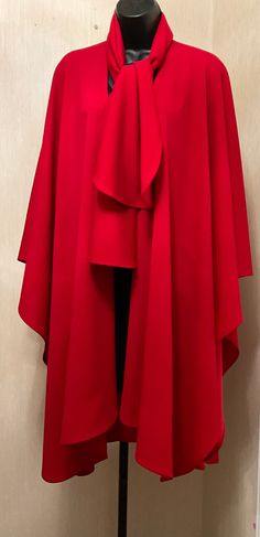 Deep red poly crepe classic wrap with detached signature matching scarf. Delicate care Elegant Red Winter Shawl, Elegant Red Cape For Fall, Elegant Red Fall Cape, Elegant Red Shawl, Deep Red, Bell Sleeve Top, Boutique, Red, Women's Top