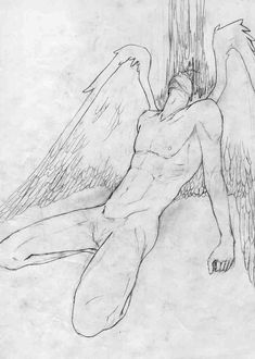 a drawing of an angel laying on the ground