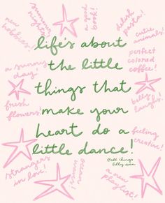 a quote written in green and pink ink on white paper with stars around the words