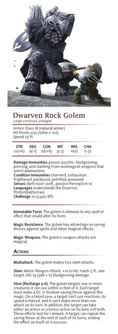 an image of a computer screen with the text, dwarven rock golemn