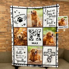 a blanket with pictures of dogs on it and the words you left paw prints on my heart