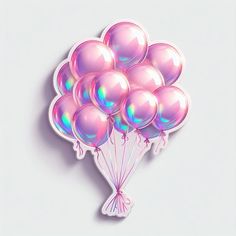 a bunch of shiny pink balloons floating on top of a white surface with a shadow