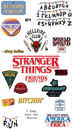 various logos and stickers on a white background