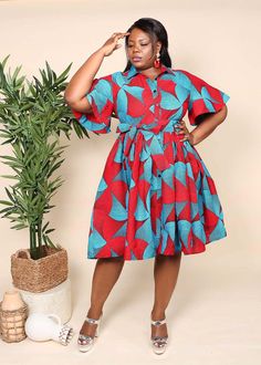 Layla African Dress For Women - KEJEO DESIGNS Multicolor Short Sleeve Casual Dress, Multicolor Short Sleeve Dress, A-line Shirt Dress For Casual Occasions, African Dress For Women, Plus Size Black Dresses, African Fabric Dress, Dress Office, Cocktail Wedding, Belt Dress