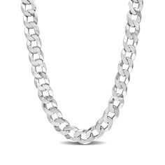 Achieve an edgy look with minimal effort when you wear this bold curb chain necklace in silver. Crafted in sterling silver This 12.5mm-wide curb chain expresses your stylish and confident self. The 24.0-inch necklace secures with a lobster claw clasp. White Gold Chunky Cuban Link Necklace, Silver Cuban Link Necklace With Chunky Chain, White Gold Cuban Link Necklace With Chunky Chain, Classic Silver Cuban Link Necklace With Chunky Chain, Sterling Silver Cuban Link Necklace With Chunky Chain, Modern Silver Cuban Link Necklace With Chunky Chain, Silver Sterling Cuban Link Necklace With Figaro Chain, Silver Cuban Link Necklace For Everyday, Sterling Silver Curb Chain Necklace