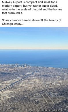 an aerial view of the city and ocean with caption about how much airport is compact and small for a modern airport, but