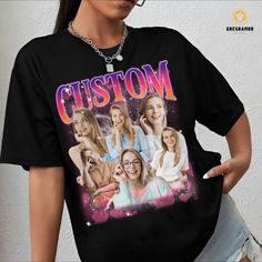 💕 Surprise your boyfriend with a Custom Photo Tee that remixes 90s nostalgia with a bootleg rap vibe. Featuring six snapshots of unforgettable moments, it's a birthday gift that's as unique as your love story. This Rap Shirt, adorned with cherished memories, is more than a gift; it's a statement. Perfect for the boyfriend who appreciates personal touches and retro style, it's a celebration of your bond in every detail. ✨ ABOUT CLASSIC T-SHIRT 👉 This smooth cotton T-shirt features double-needle stitching throughout the ribbed crewneck, straight hem, short sleeves, and a tag-free neck for everyday comfort. The tee is tailored from ultra-soft fabric and printed with the highest quality ink and modern technology so that the graphic is guaranteed to be durable over time. Its ultra-breathable, Fun Custom Print T-shirt For Streetwear, Fun Streetwear T-shirt With Custom Print, 90s Inspired Crew Neck T-shirt For Birthday, 90s Inspired Graphic Print Birthday T-shirt, 90s Inspired Graphic Print T-shirt For Birthdays, 90s Inspired Graphic Print T-shirt For Birthday, Customizable Trendy T-shirt For Streetwear, 90s Inspired Funny Print T-shirt, 90s Inspired Letter Print Top For Birthday