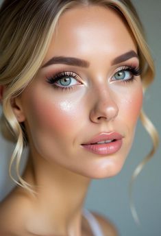 bridal makeup for blonde Wedding Makeup Looks Blonde, Wedding Bride Makeup Natural, Blonde Bride Makeup, Bridal Makeup For Redheads, Bride Makeup Blonde, Dewy Bridal Makeup, Blonde Brides, Romantic Bridal Makeup, Bridal Makeup For Blondes