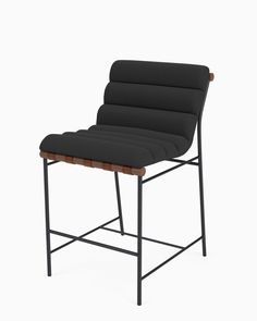 a black chair with a wooden seat and back rest on a white background, there is no image to describe