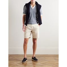 Orlebar Brown made a splash with its tailored swim shorts but soon expanded its offer to include a full line of stylish clothing. This 'Horton' polo shirt is knitted from a wool and cotton-blend with contrasting hems and an open collar. Ralph Lauren Blazer, White Shoes Sneakers, Orlebar Brown, Luxury Sneakers, Casual Blazer, Classic Sneakers, Suede Jacket, Formal Shirts, Mens Polo Shirts