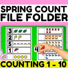 the spring count and fill file folder for counting 1 - 10 with an image of a hand