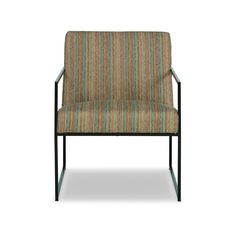 an upholstered chair with striped fabric