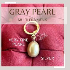 MENs Silver Single GRAY PEARL Very Fine Earring by Lady Detalle Very FINE REAL Gray Pearl, Silver, Reproduction Historic MENs Pearl earring, lovely single teardrop pearl This listing is for a SINGLE Earring, of reproduction historic and real teardrop very FINE Gray PEARL dangle earring. This single gray pearl earring is mounted on Silver plated loop (or add the Non PIERCED Upgrade to your cart for Non Pierced version). Perfect for your 15th thru 19th century re-enactments, a single gray pearl earring like this are seen in portrait after portrait throughout history, great for all eras, and especially great for MEN.  MEASURES: 1 1/8" long (on Hoop)  STANDARD Pearl measures about 9 X 12mm  PEARL SHAPE: Oval w/ teardrop top Please note that this is a real gray pearl, real pearls are unique and Grey Pearl Earrings, Pearl Earring, Real Pearls, Pearl Earrings Dangle, Pearl Grey, Fine Earrings, Single Earring, Black Pearl, Silver Man