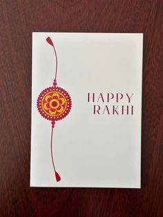 a card with the words happy radh written on it