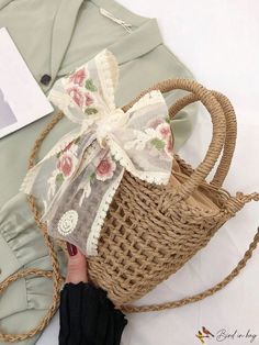 Bird in Bag - Mini Butterfly Bow Decorated Woven Tote Bag with Vacation Accents Mini Butterfly, Butterfly Bow, Woven Tote Bag, All Holidays, First Contact, Diy Supplies, Bird In Bag, Bag Bag, Square Bag